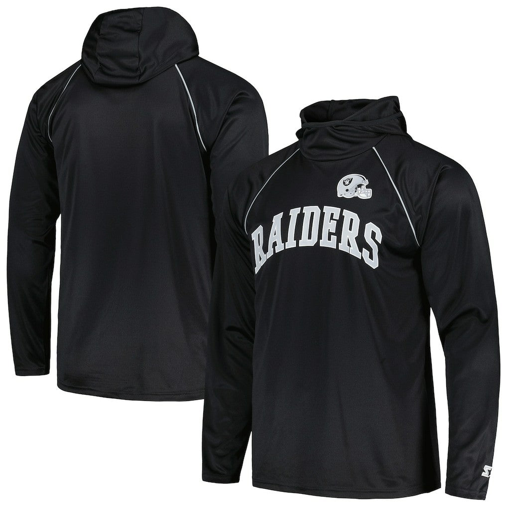 Las Vegas Raiders Starter Gridiron Classics Throwback Raglan Long Sleeve Hooded T-Shirt Black | NFL