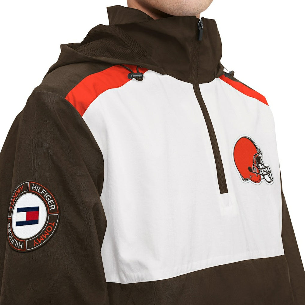 Cleveland Browns Tommy Hilfiger Carter Half-Zip Hooded Top Brown/White | NFL