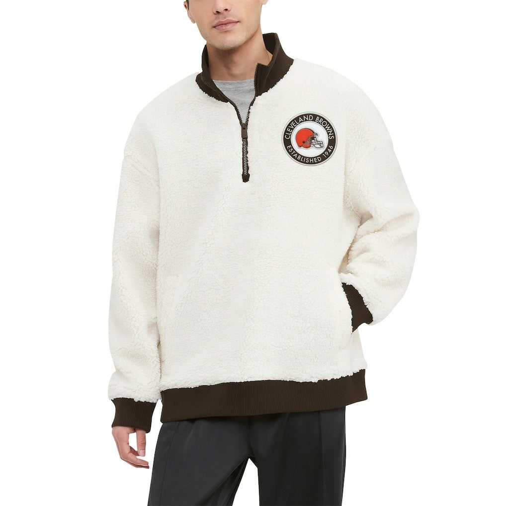 Cleveland Browns Tommy Hilfiger Jordan Sherpa Quarter-Zip Sweatshirt Cream | NFL