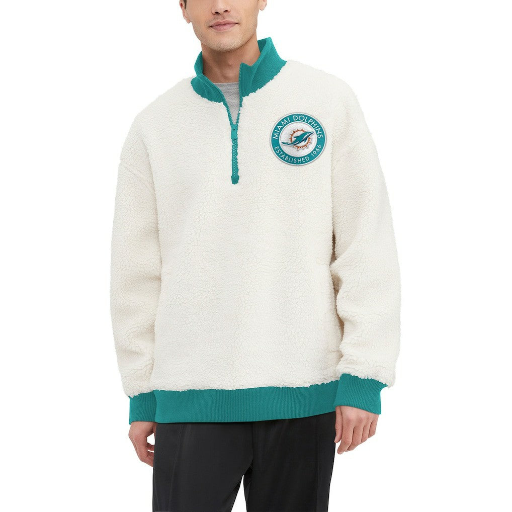 Miami Dolphins Tommy Hilfiger Jordan Sherpa Quarter-Zip Sweatshirt Cream | NFL