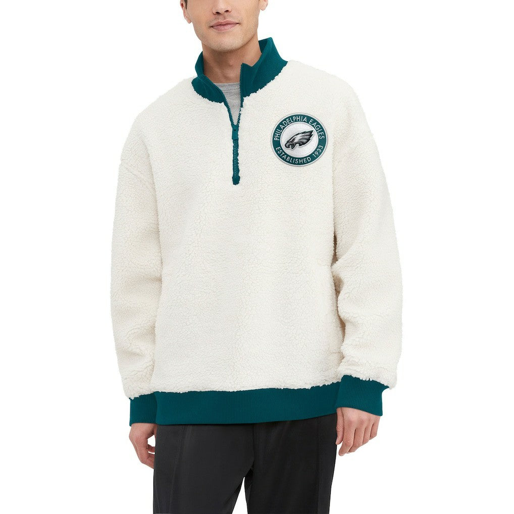 Philadelphia Eagles Tommy Hilfiger Jordan Sherpa Quarter-Zip Sweatshirt Cream | NFL