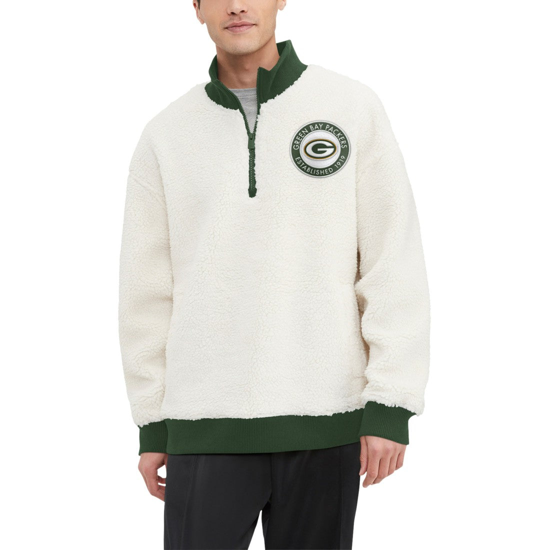 Green Bay Packers Tommy Hilfiger Jordan Sherpa Quarter-Zip Sweatshirt Cream | NFL