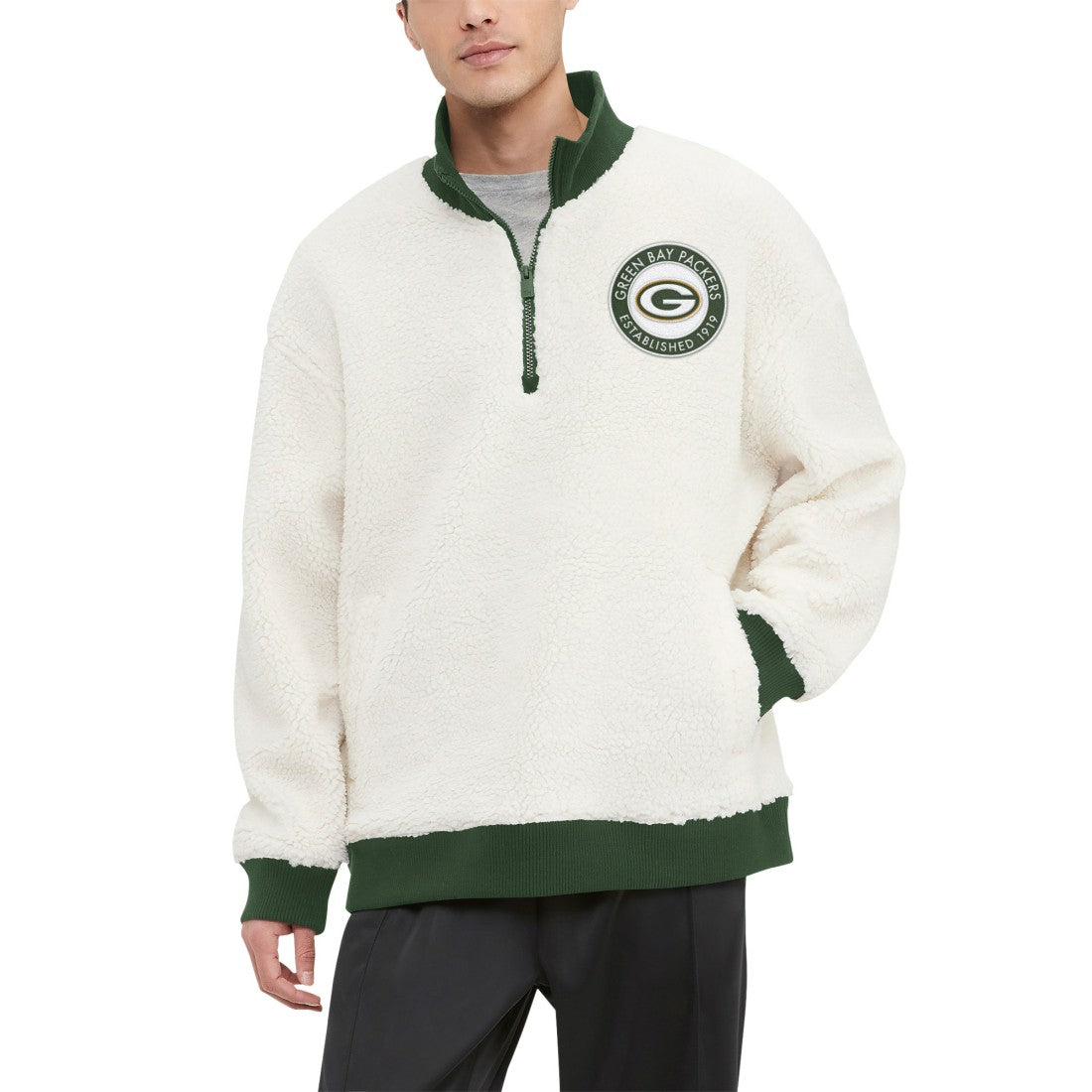 Green Bay Packers Tommy Hilfiger Jordan Sherpa Quarter-Zip Sweatshirt Cream | NFL