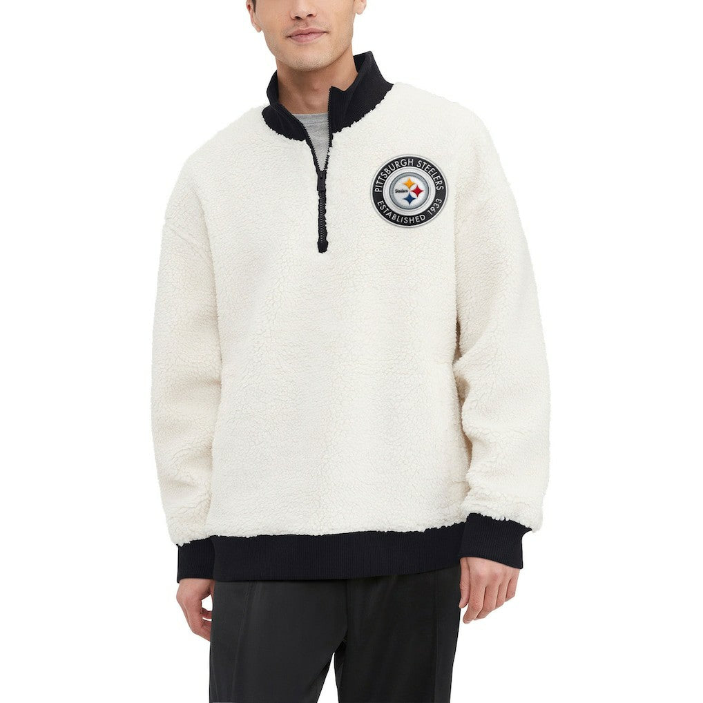Pittsburgh Steelers Tommy Hilfiger Jordan Sherpa Quarter-Zip Sweatshirt Cream | NFL