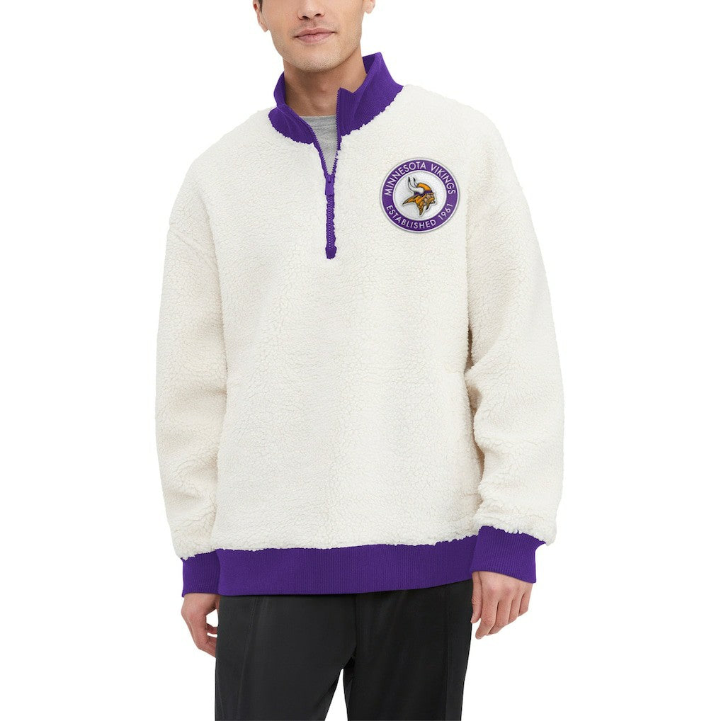 Minnesota Vikings Tommy Hilfiger Jordan Sherpa Quarter-Zip Sweatshirt Cream | NFL