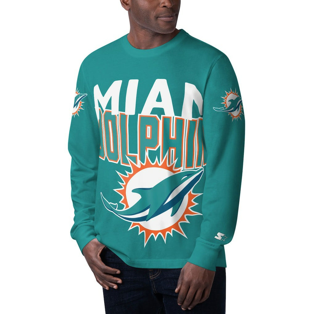 Miami Dolphins Starter Clutch Hit Long Sleeve T-Shirt Aqua | NFL