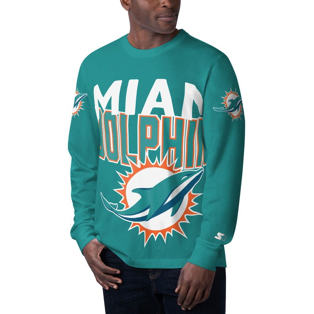 Miami Dolphins Starter Clutch Hit Long Sleeve T-Shirt Aqua | NFL