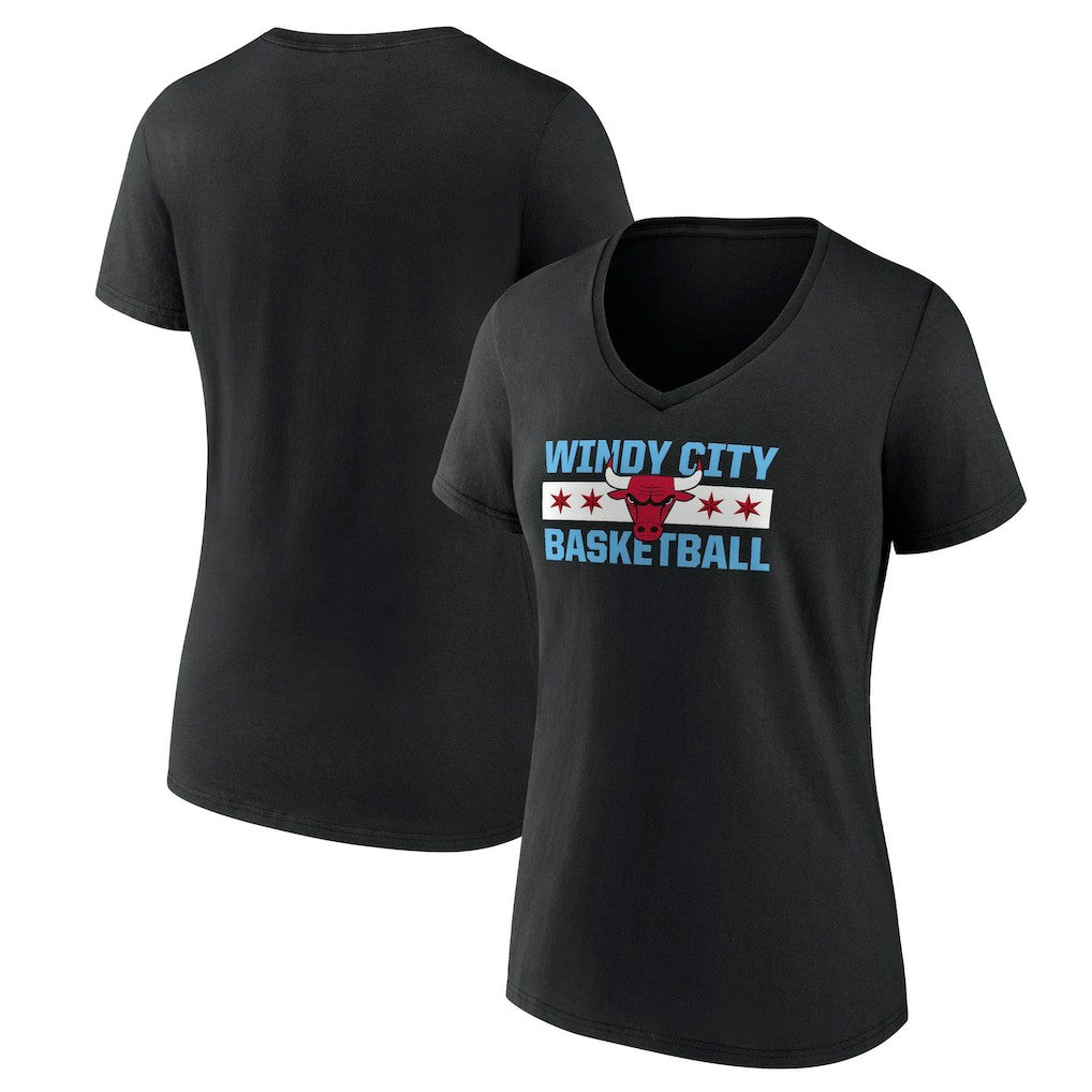 Chicago Bulls Women's Hometown Collection Windy City V-Neck T-Shirt Black - NBA