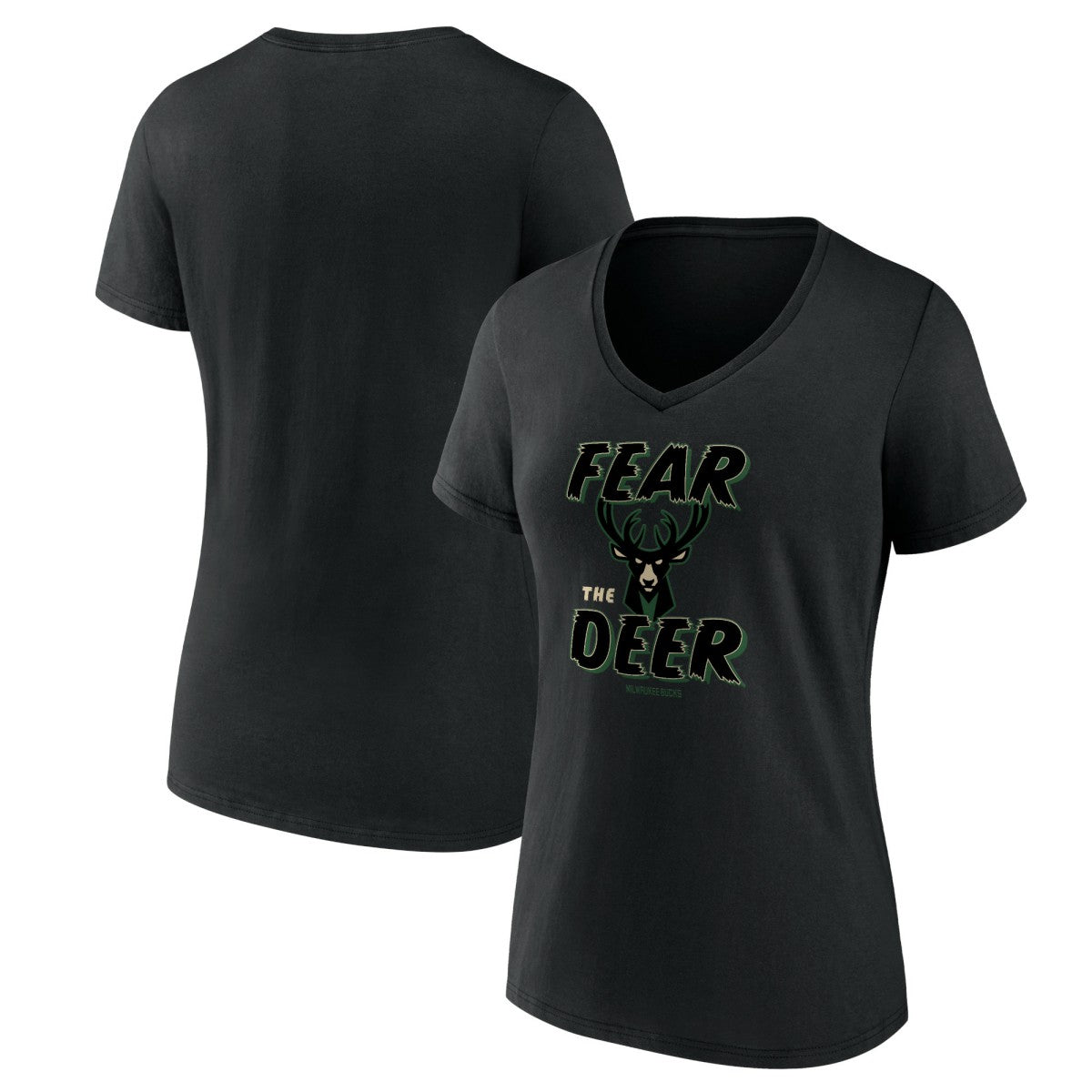 Milwaukee Bucks Women's Hometown Collection Fear The Deer V-Neck T-Shirt Black - NBA