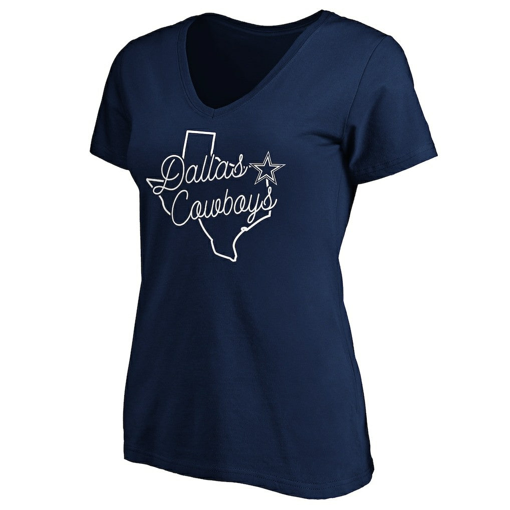 Dallas Cowboys Women's Script V-Neck T-Shirt Navy | NFL
