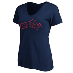 New England Patriots Women's Script V-Neck T-Shirt Navy | NFL