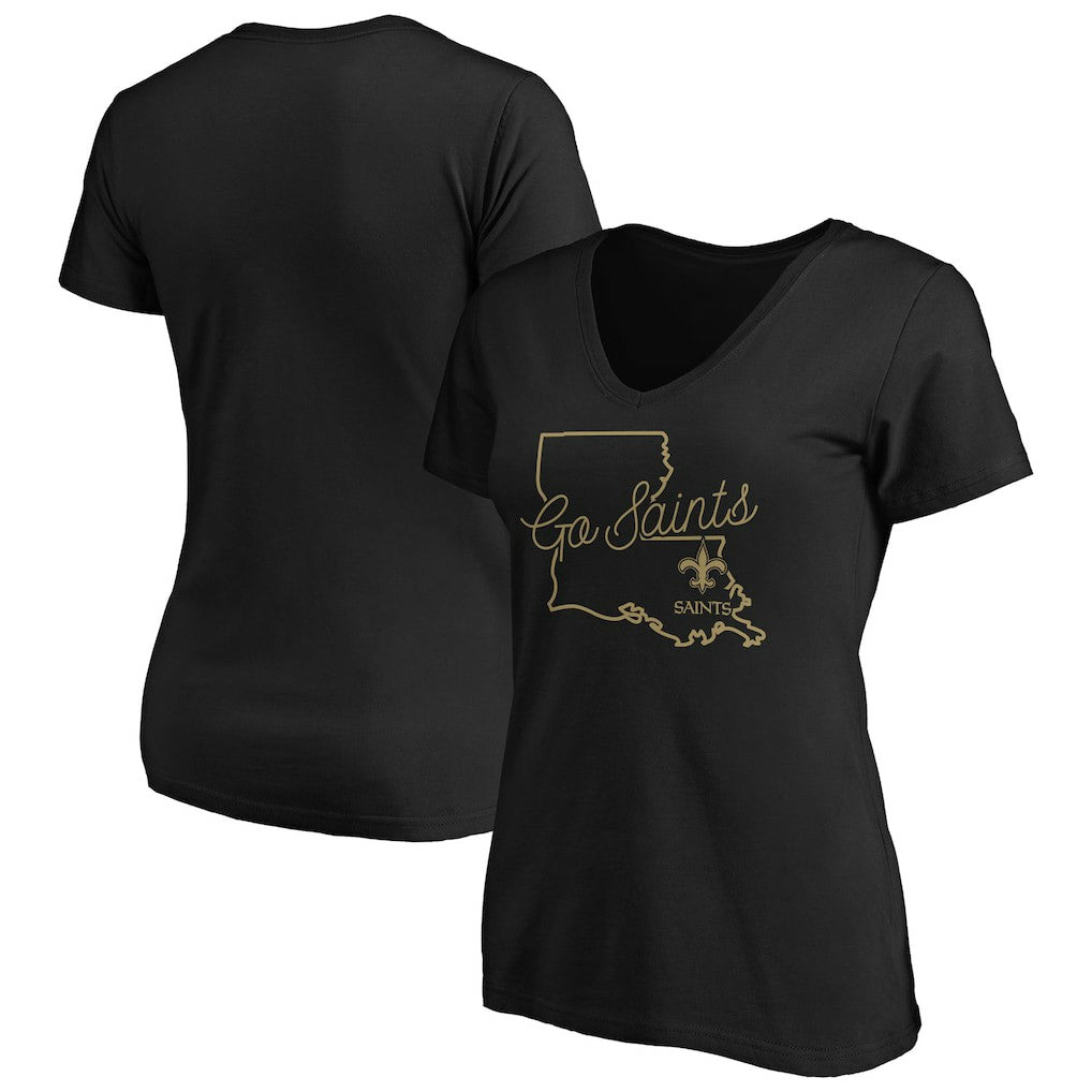 New Orleans Saints Women's Script V-Neck T-Shirt Black | NFL
