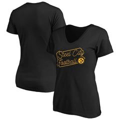 Pittsburgh Steelers Women's Script V-Neck T-Shirt Black | NFL