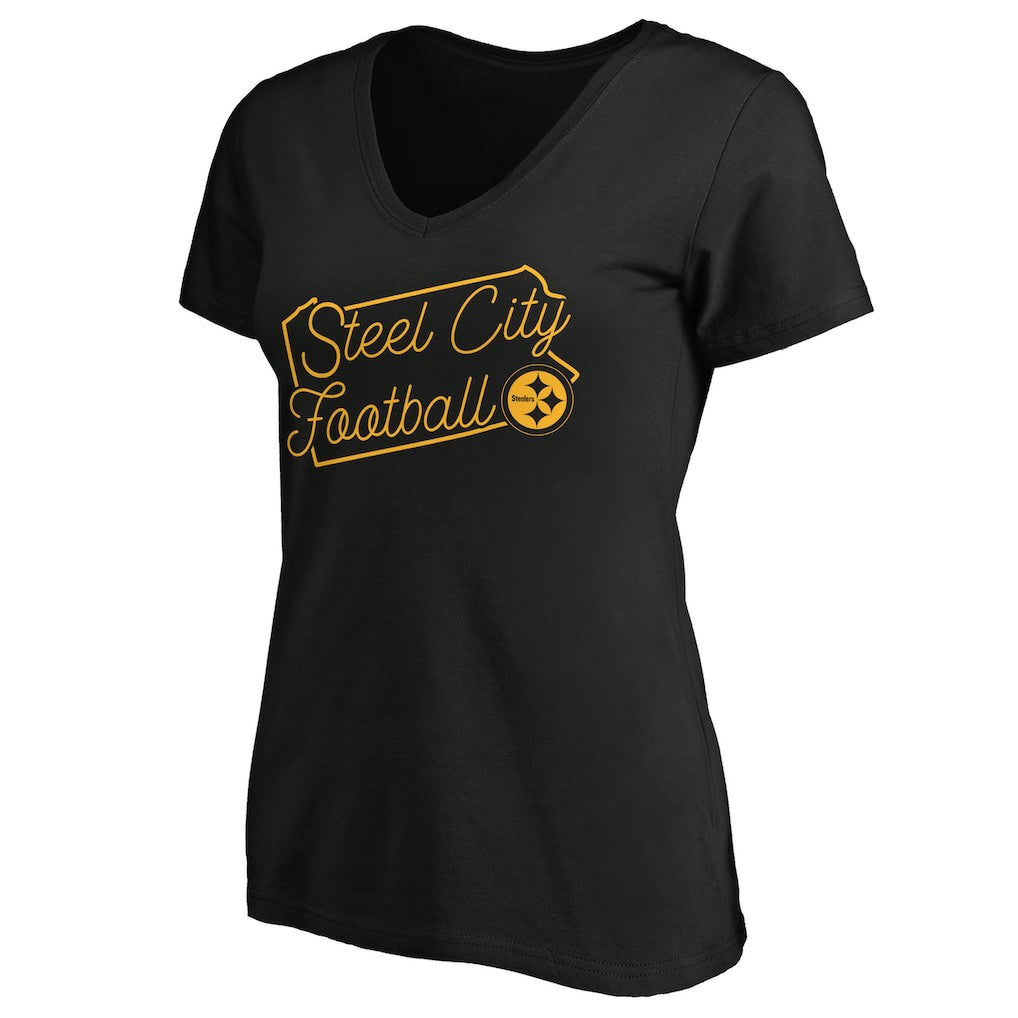 Pittsburgh Steelers Women's Script V-Neck T-Shirt Black | NFL