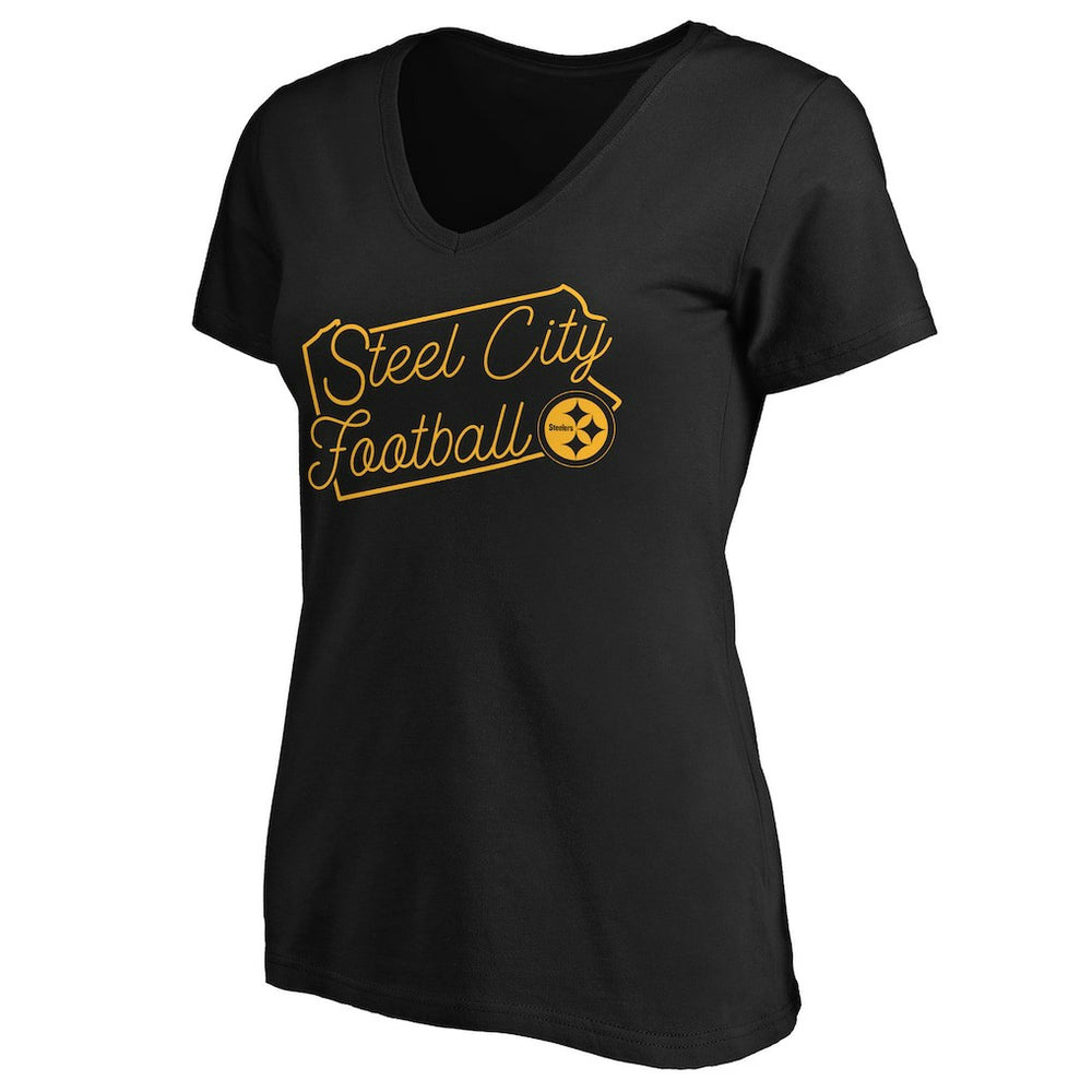 Pittsburgh Steelers Women's Script V-Neck T-Shirt Black | NFL