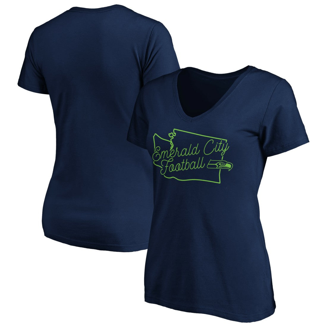 Seattle Seahawks Women's Script V-Neck T-Shirt College Navy | NFL