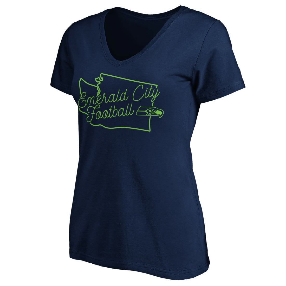 Seattle Seahawks Women's Script V-Neck T-Shirt College Navy | NFL