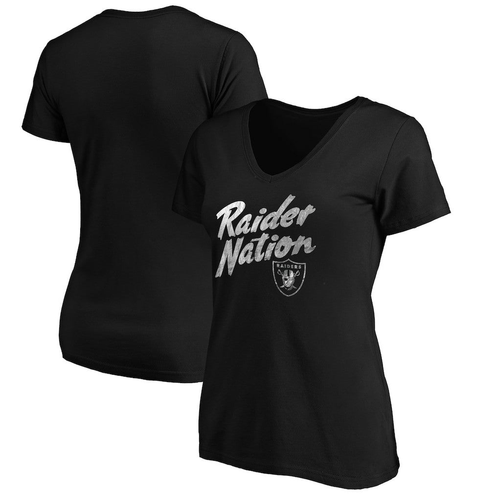 Las Vegas Raiders Women's Hometown Collection Raider Nation V-Neck T-Shirt Black | NFL