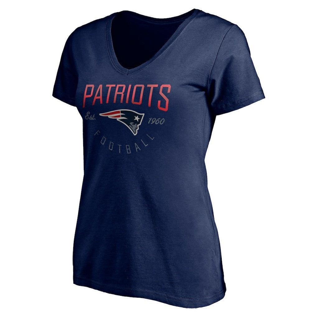 New England Patriots Women's Live For It V-Neck T-Shirt Navy | NFL