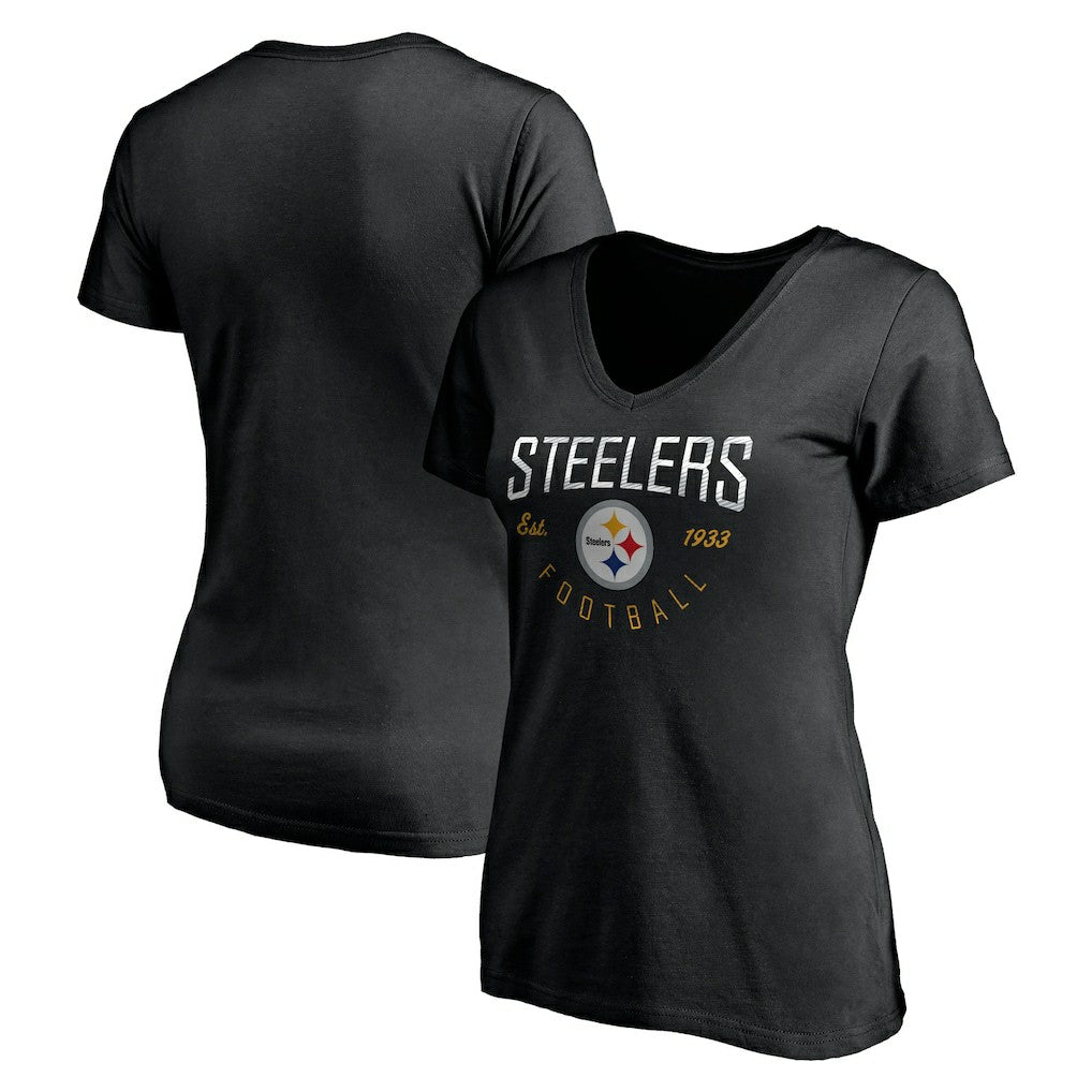 Pittsburgh Steelers Women's Live For It V-Neck T-Shirt Black | NFL