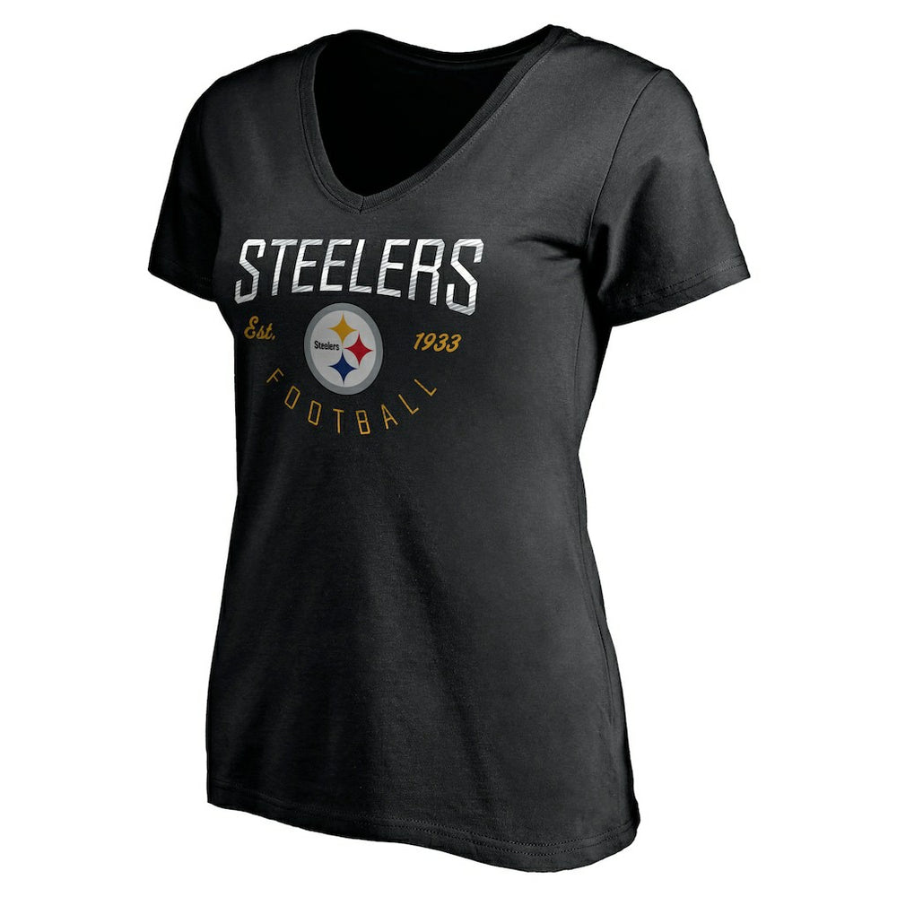 Pittsburgh Steelers Women's Live For It V-Neck T-Shirt Black | NFL