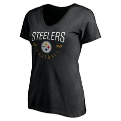 Pittsburgh Steelers Women's Live For It V-Neck T-Shirt Black | NFL