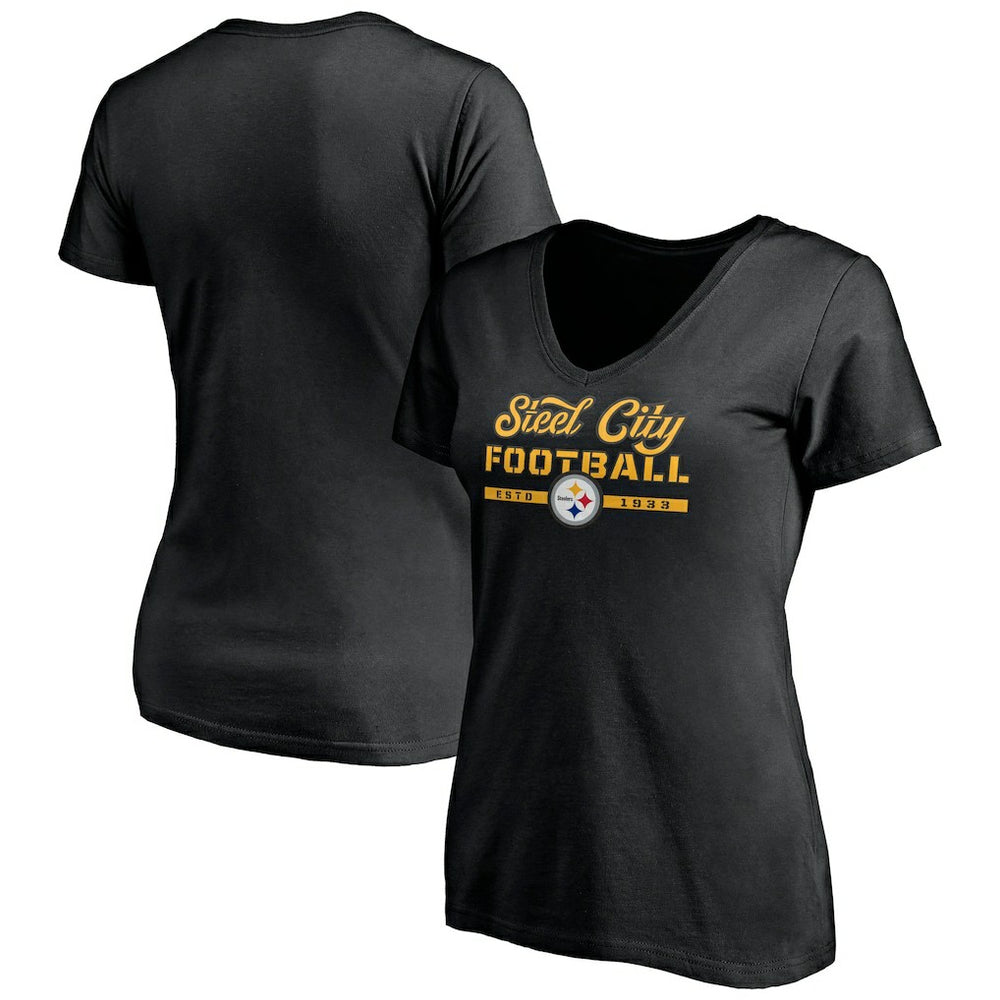 Pittsburgh Steelers Women's Hometown Collection Steel City V-Neck T-Shirt Black | NFL