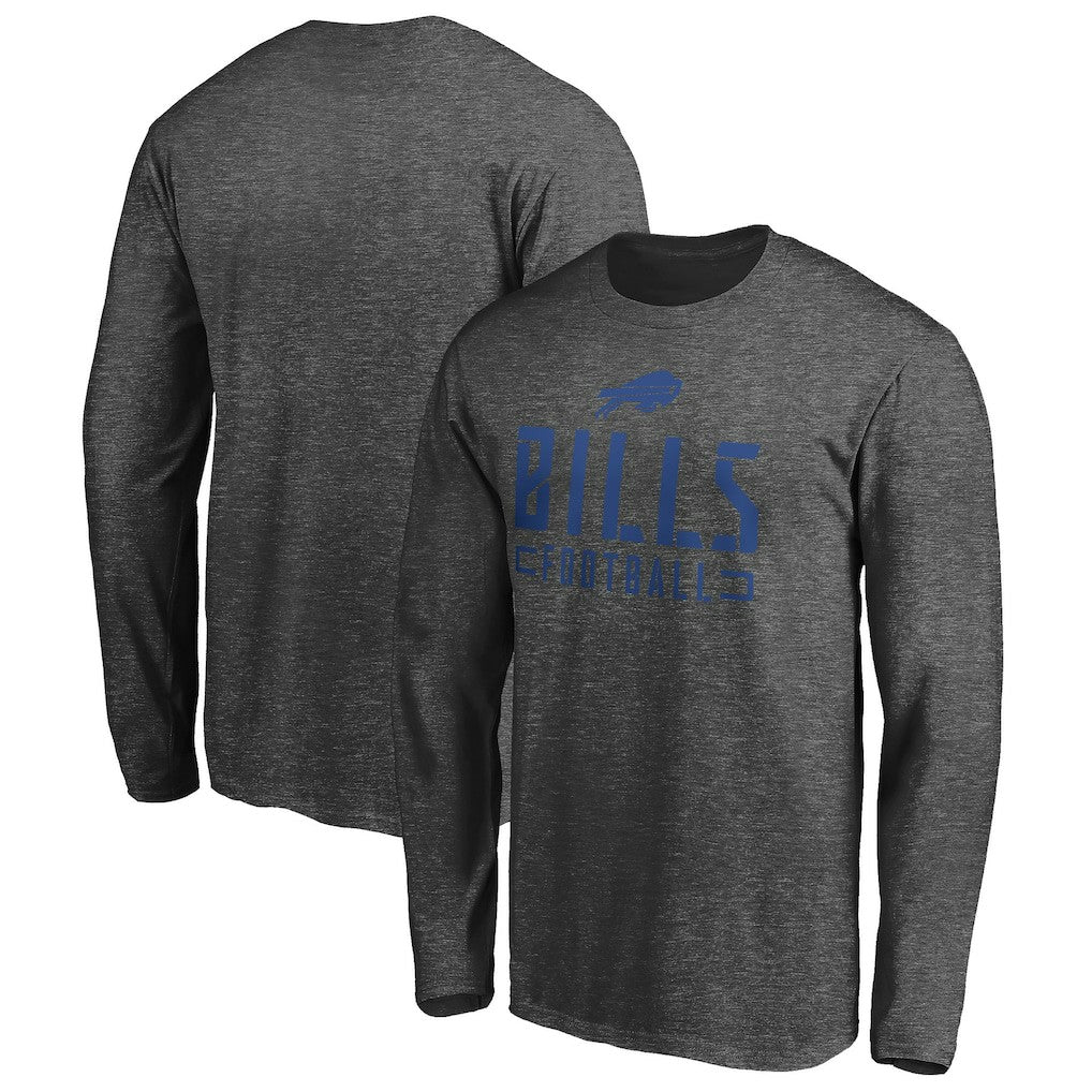Buffalo Bills Stencil Stack Long Sleeve T-Shirt Charcoal | NFL