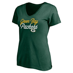 Green Bay Packers Women's Long Stride V-Neck T-Shirt Green | NFL