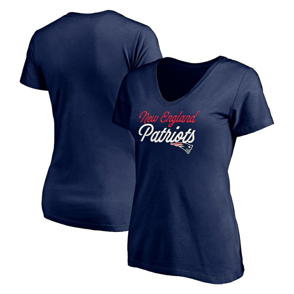 New England Patriots Women's Long Stride V-Neck T-Shirt Navy | NFL