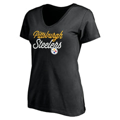 Pittsburgh Steelers Women's Long Stride V-Neck T-Shirt Black | NFL