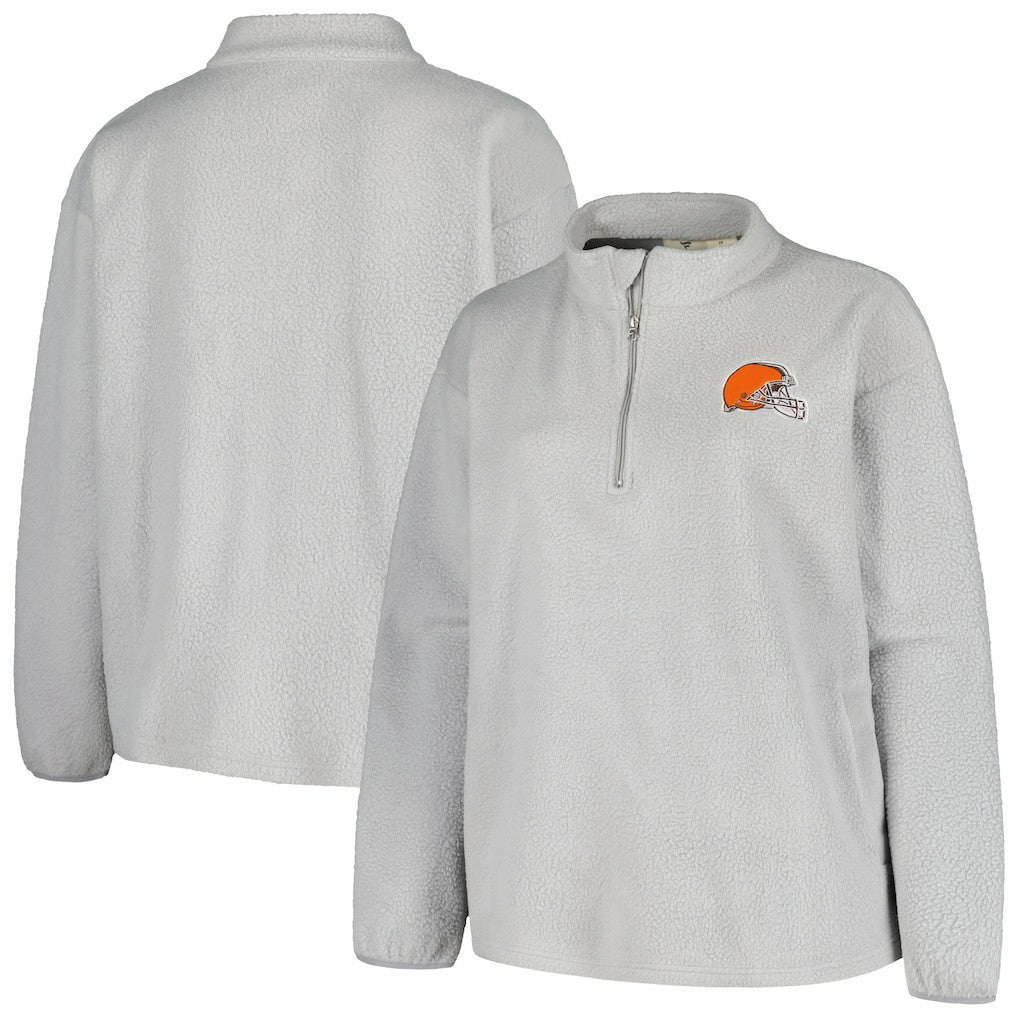 Cleveland Browns Profile Women's Plus Size Sherpa Quarter-Zip Jacket Gray | NFL