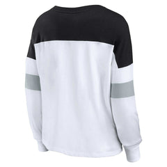 Las Vegas Raiders Women's Plus Size Even Match Lace-Up Long Sleeve V-Neck Top White/Black | Fanatics