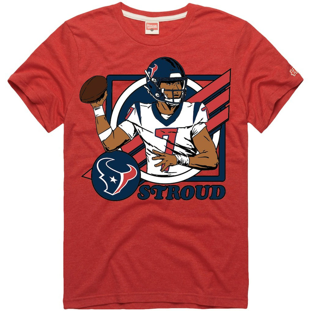 C.J. Stroud Houston Texans Homage Unisex Caricature Player Tri-Blend T-Shirt Red | NFL