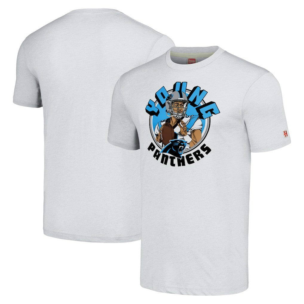 Bryce Young Carolina Panthers Homage Unisex Caricature Player Tri-Blend T-Shirt Ash | NFL