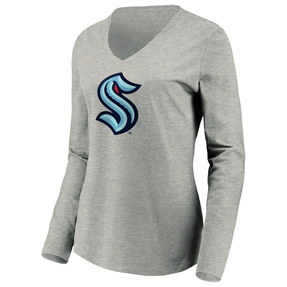 Seattle Kraken Women's Primary Logo V-Neck Long Sleeve T-Shirt - Gray - NHL