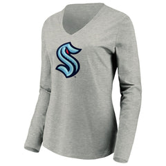 Seattle Kraken Women's Primary Logo V-Neck Long Sleeve T-Shirt - Gray - NHL