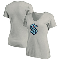 Seattle Kraken Women's Primary Logo V-Neck T-Shirt - Gray - NHL