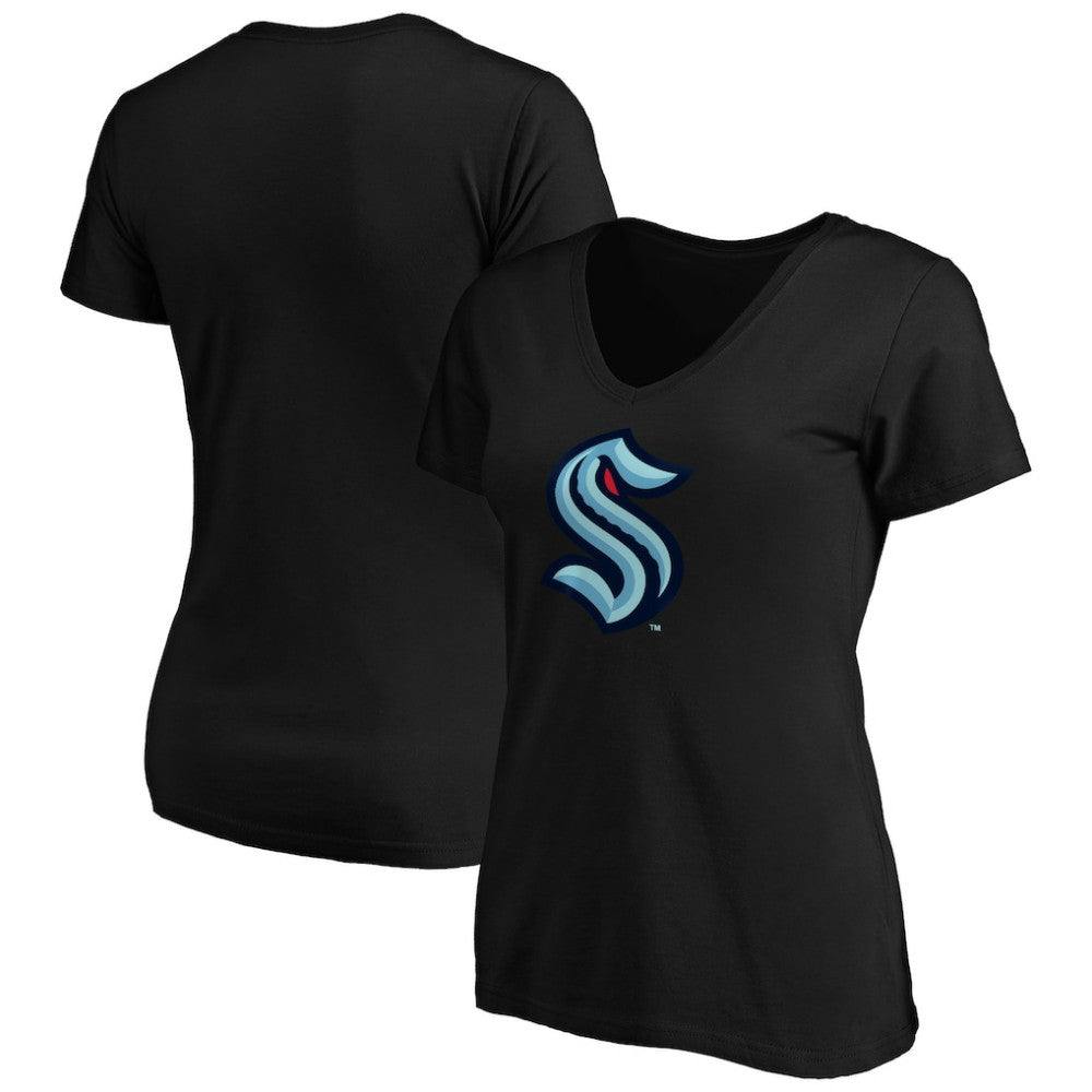 Seattle Kraken Women's Primary Logo V-Neck T-Shirt - Black - NHL