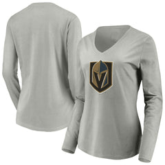 Vegas Golden Knights Women's Primary Logo V-Neck Long Sleeve T-Shirt - Gray - NHL
