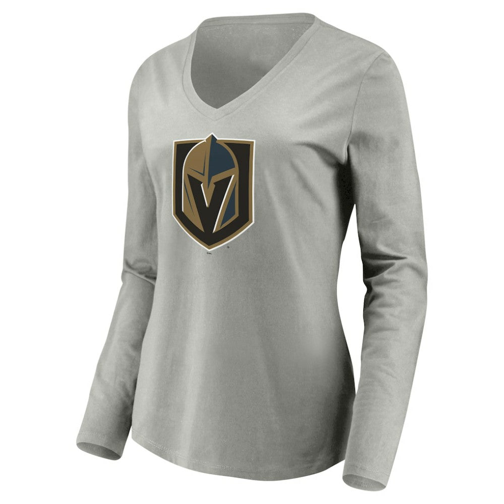 Vegas Golden Knights Women's Primary Logo V-Neck Long Sleeve T-Shirt - Gray - NHL