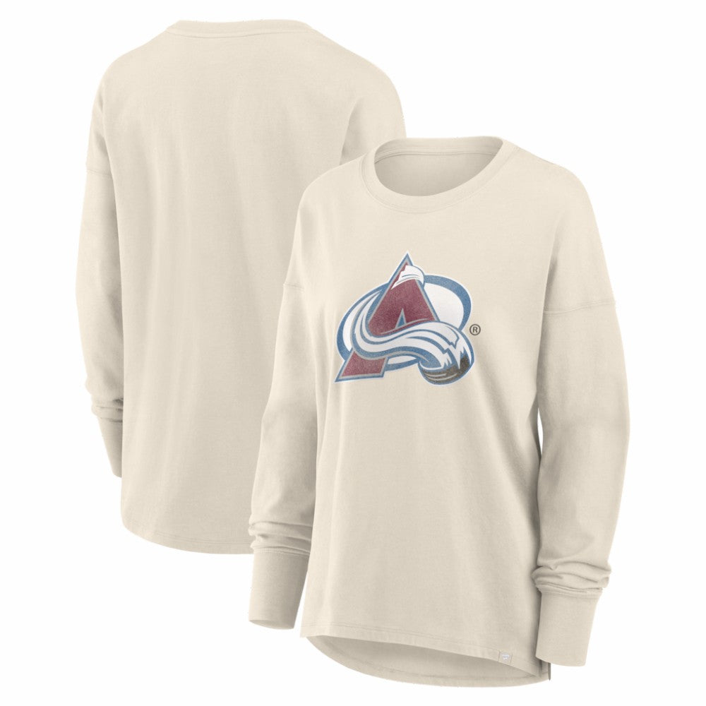 Colorado Avalanche Fanatics Women's Distressed Logo Long Sleeve T-Shirt - Cream - NHL