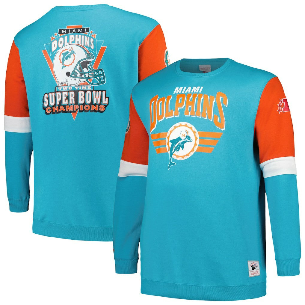 Miami Dolphins Big & Tall Fleece Pullover Sweatshirt Aqua | Mitchell & Ness