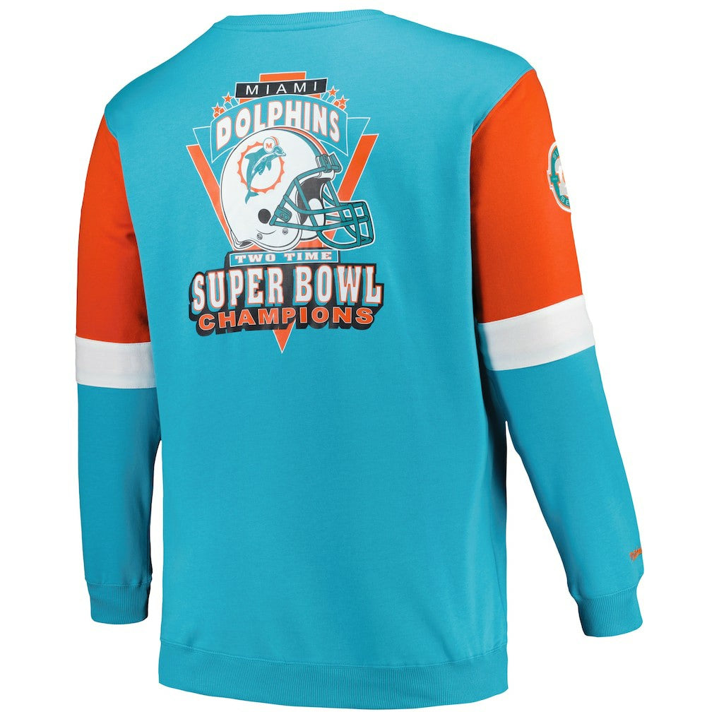 Miami Dolphins Big & Tall Fleece Pullover Sweatshirt Aqua | Mitchell & Ness