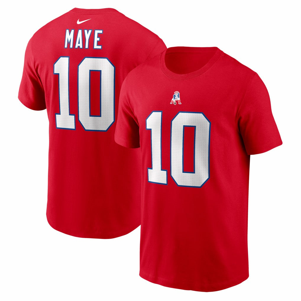 Drake Maye New England Patriots Name & Number T-Shirt Red | Nike for Sale