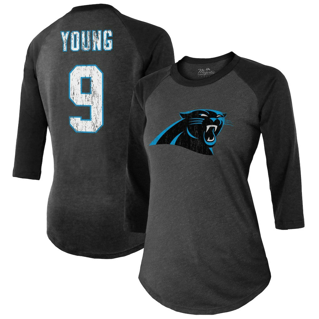 Bryce Young Carolina Panthers Majestic Threads Women's Player Name & Number Tri-Blend 3/4-Sleeve Fitted T-Shirt Black | NFL