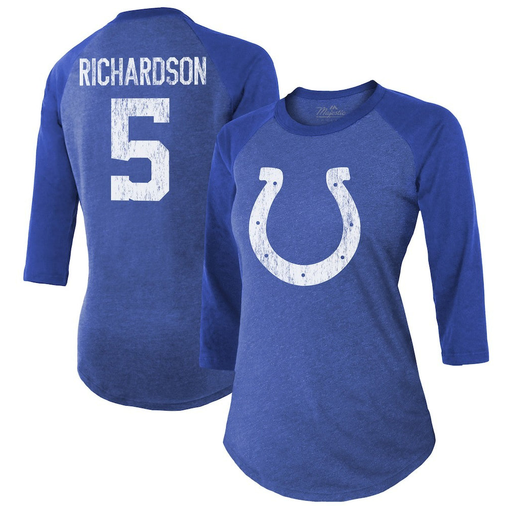 Anthony Richardson Indianapolis Colts Majestic Threads Women's Player Name & Number Tri-Blend 3/4-Sleeve Fitted T-Shirt Royal | NFL
