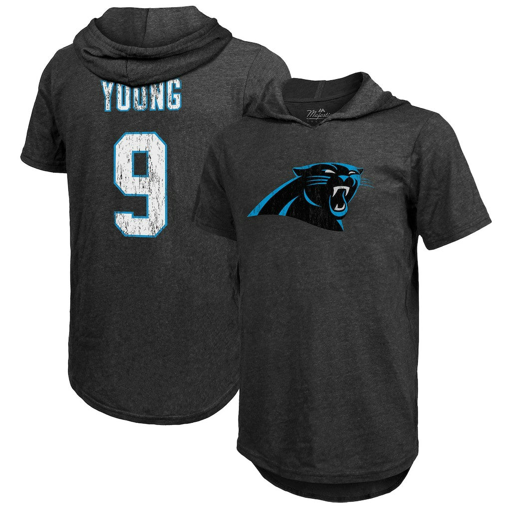 Bryce Young Carolina Panthers Majestic Threads Player Name & Number Tri-Blend Slim Fit Hoodie T-Shirt Black | NFL