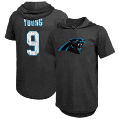 Bryce Young Carolina Panthers Majestic Threads Player Name & Number Tri-Blend Slim Fit Hoodie T-Shirt Black | NFL