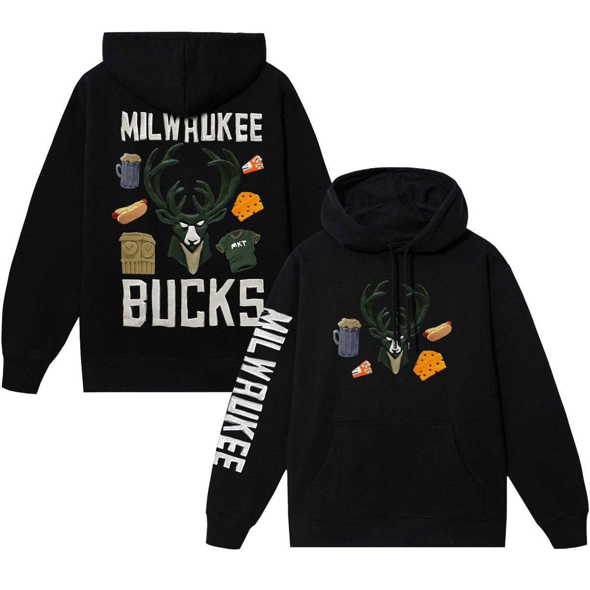 Milwaukee Bucks NBA x MARKET Unisex Claymation Pullover Hoodie Black - NBA